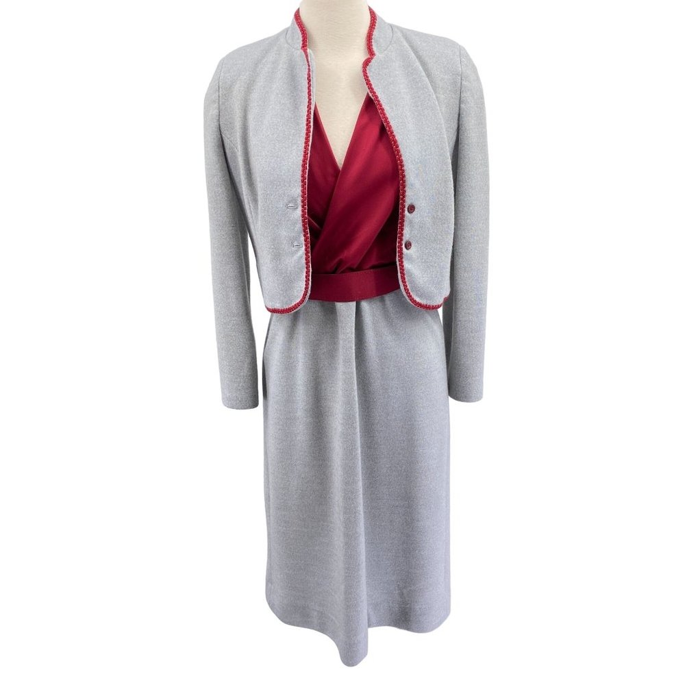 Vintage Leslie Fay two piece dress set size small 1970s‎ jacket knee length wrap